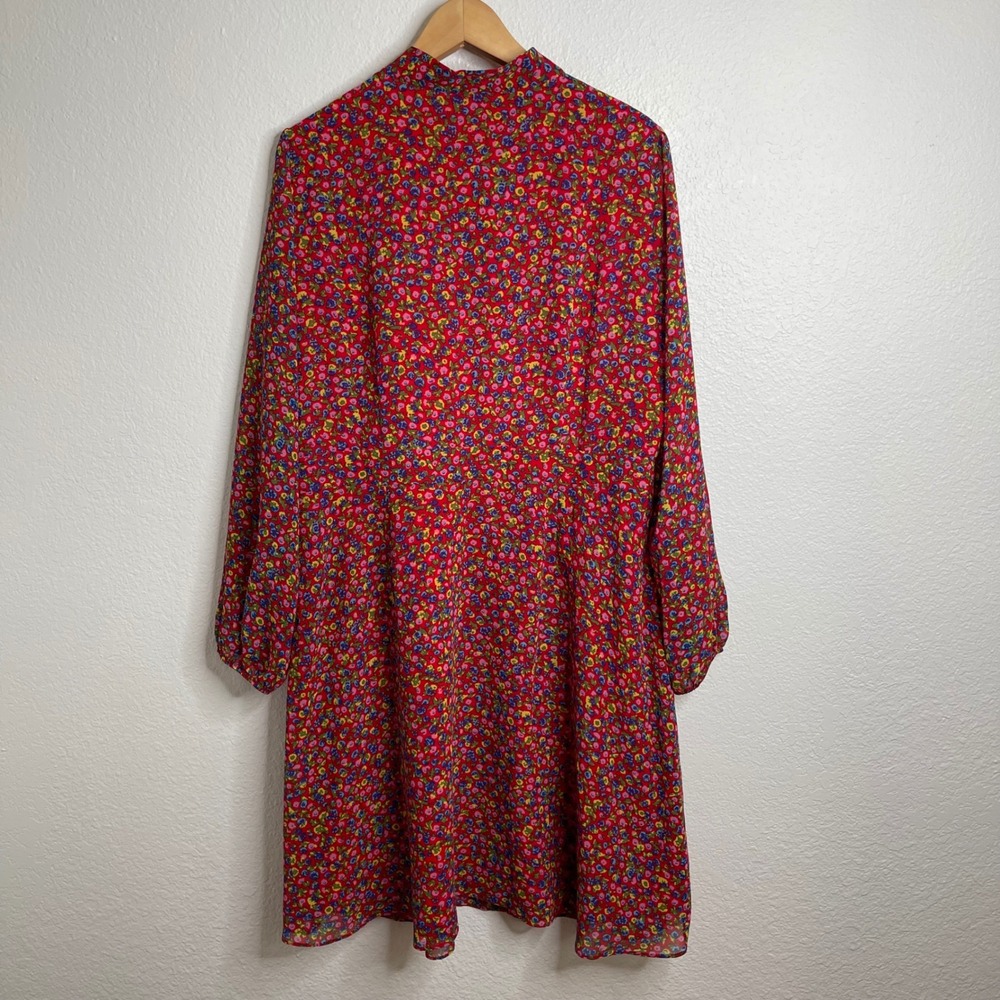 Boden Red Floral Tie Neck Midi Dress Sheer Long Sleeve US 16/18R - Picture 6 of 6